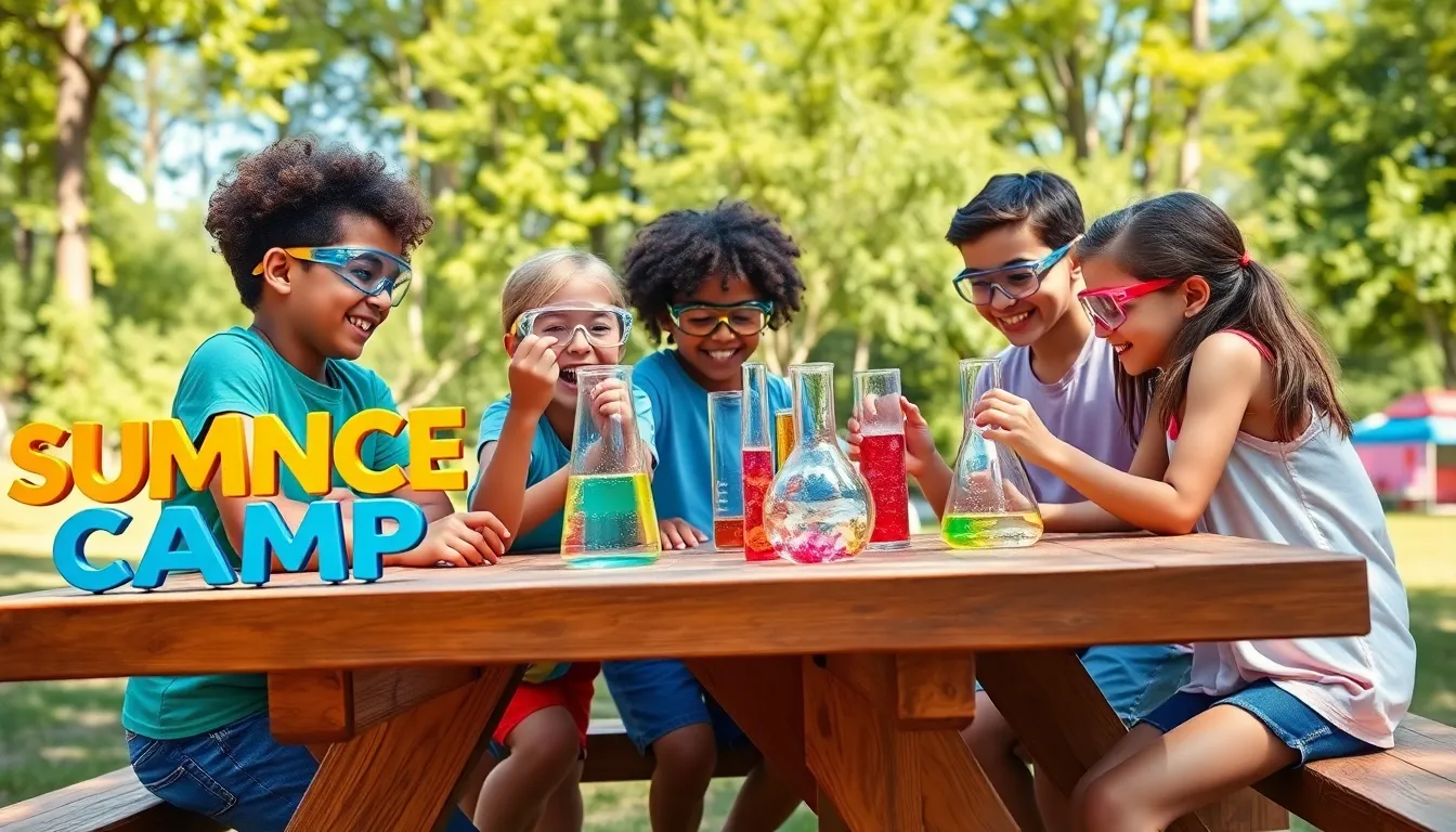 children conducting science experiments at a summer camp.